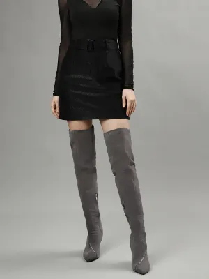 Centrestage Women Black Solid Mini Pencil Skirt