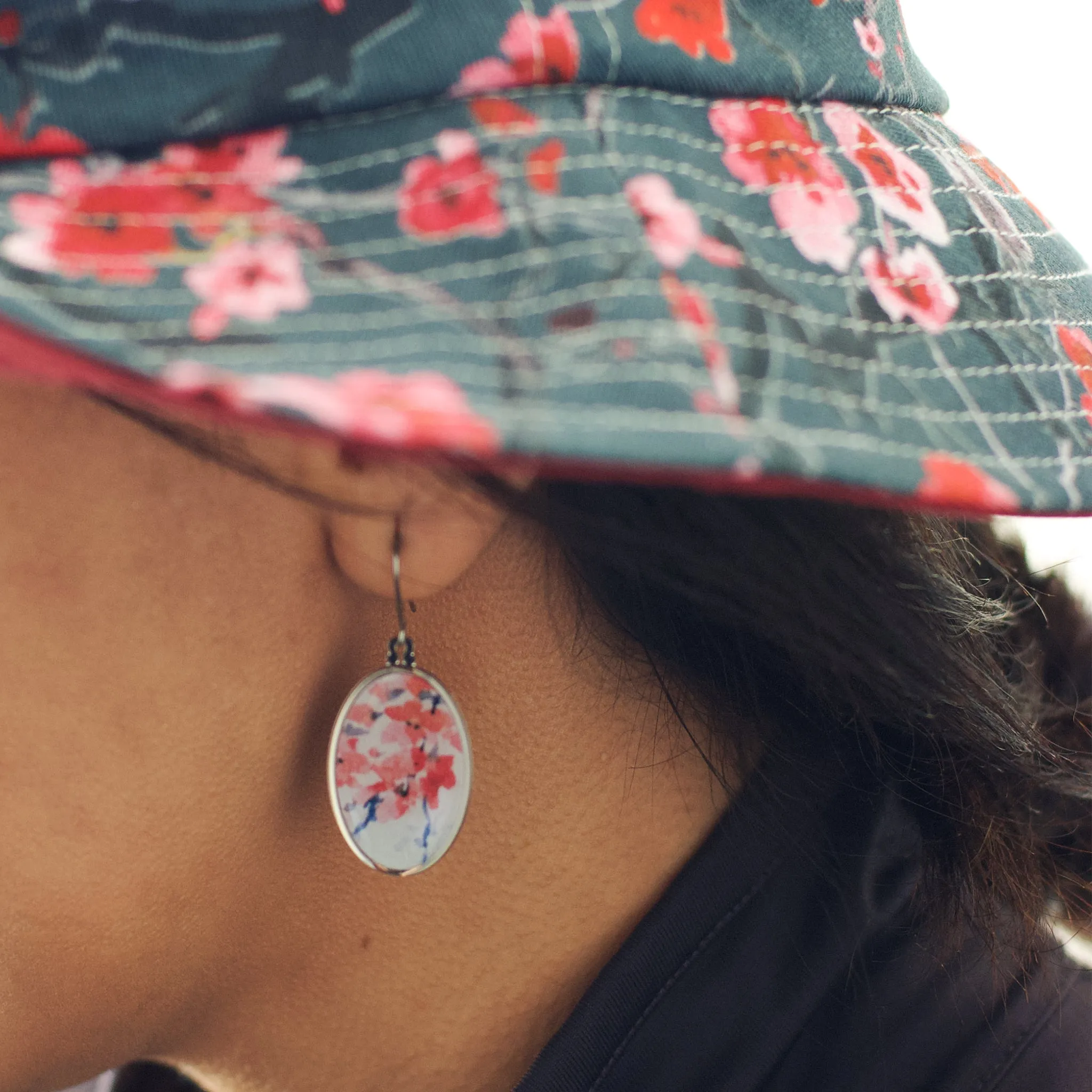Cherry Blossom Oval Drop Earrings