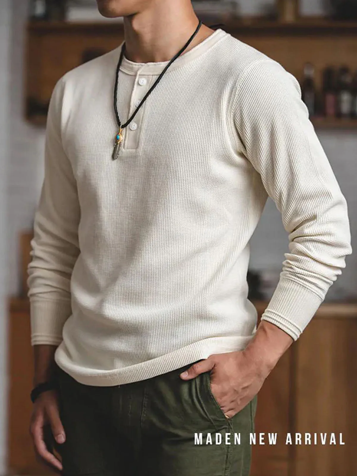 Classic Three-Button Waffle Henley Tee