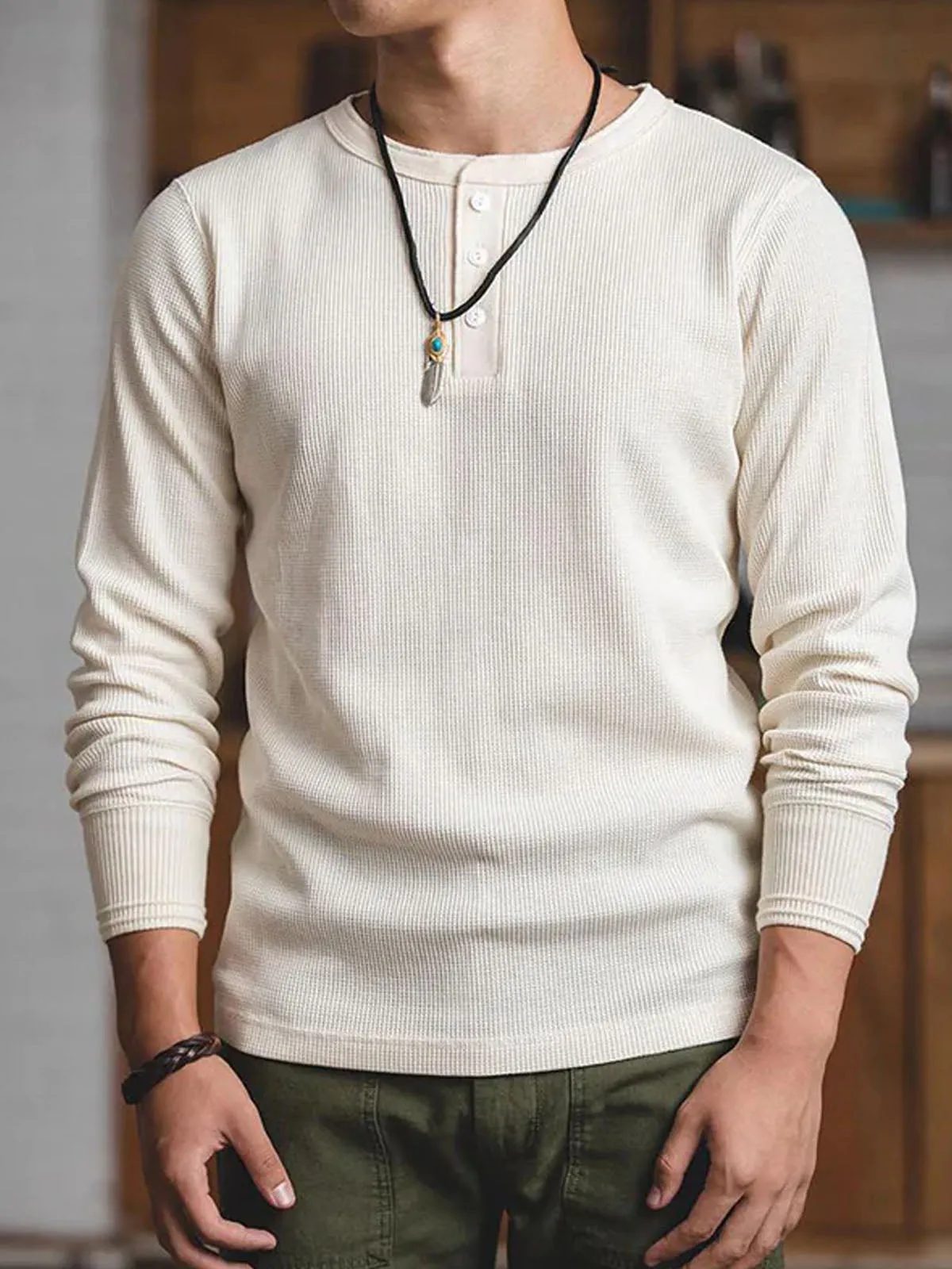 Classic Three-Button Waffle Henley Tee