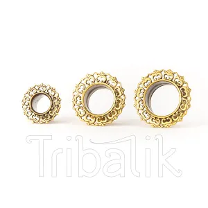 Cosmosis Floral Mandala Brass Ear Tunnels