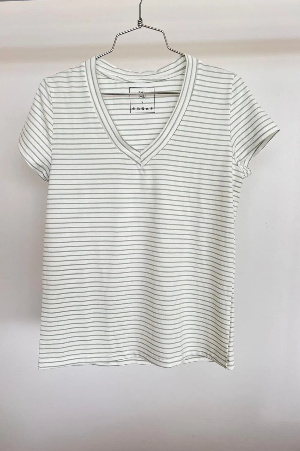 Cotton V T-Shirt Green Stripes