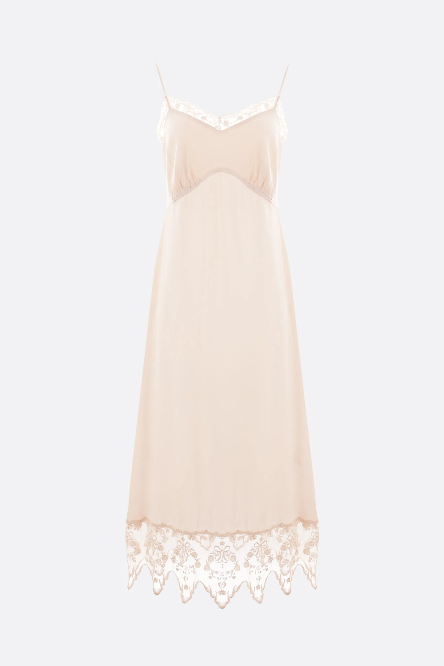 crêpe de chine slip dress with lace trims