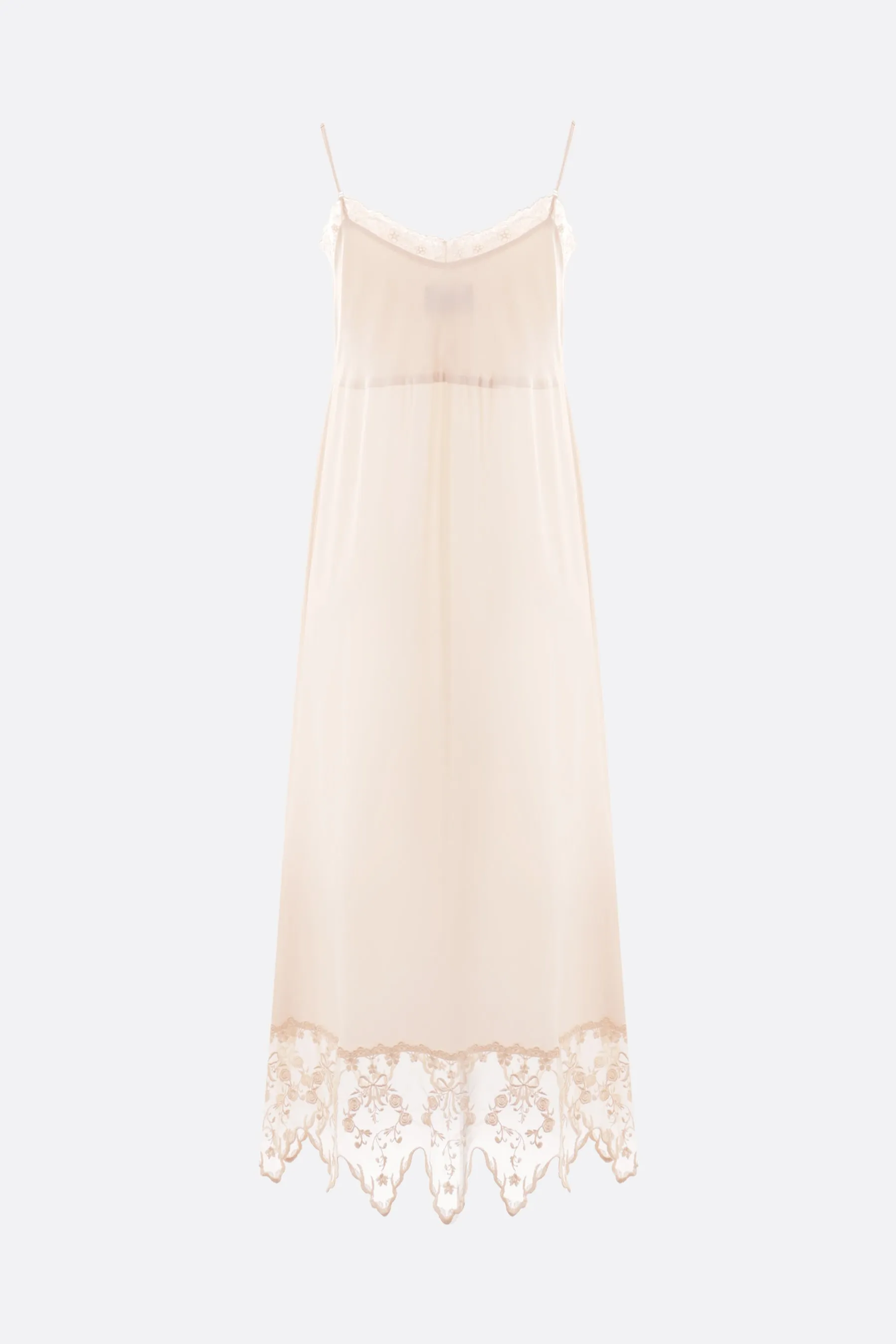 crêpe de chine slip dress with lace trims