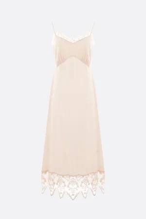 crêpe de chine slip dress with lace trims