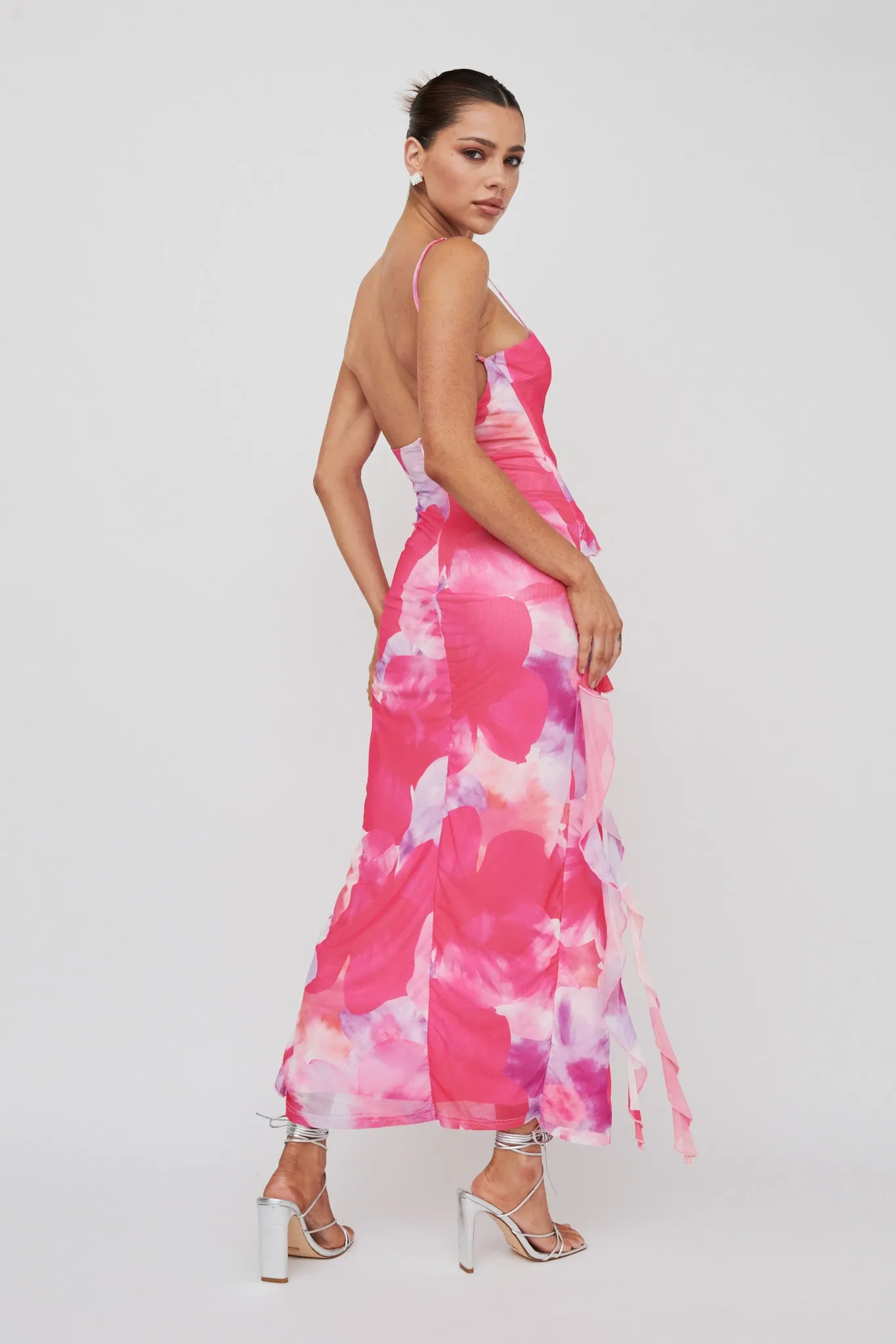 Crush On You Split Ruffle Midi Dress Pink