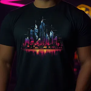 Cyberpunk Skyline T-Shirt | T-Shirt für Cyberpunk und Retrowave Fans
