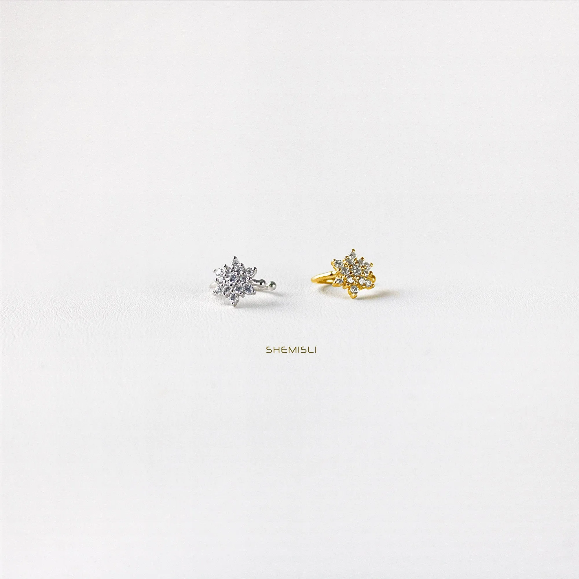 CZ Flower Ear Cuff, No Piercing is Needed, Unisex, Gold, Silver SHEMISLI SF036