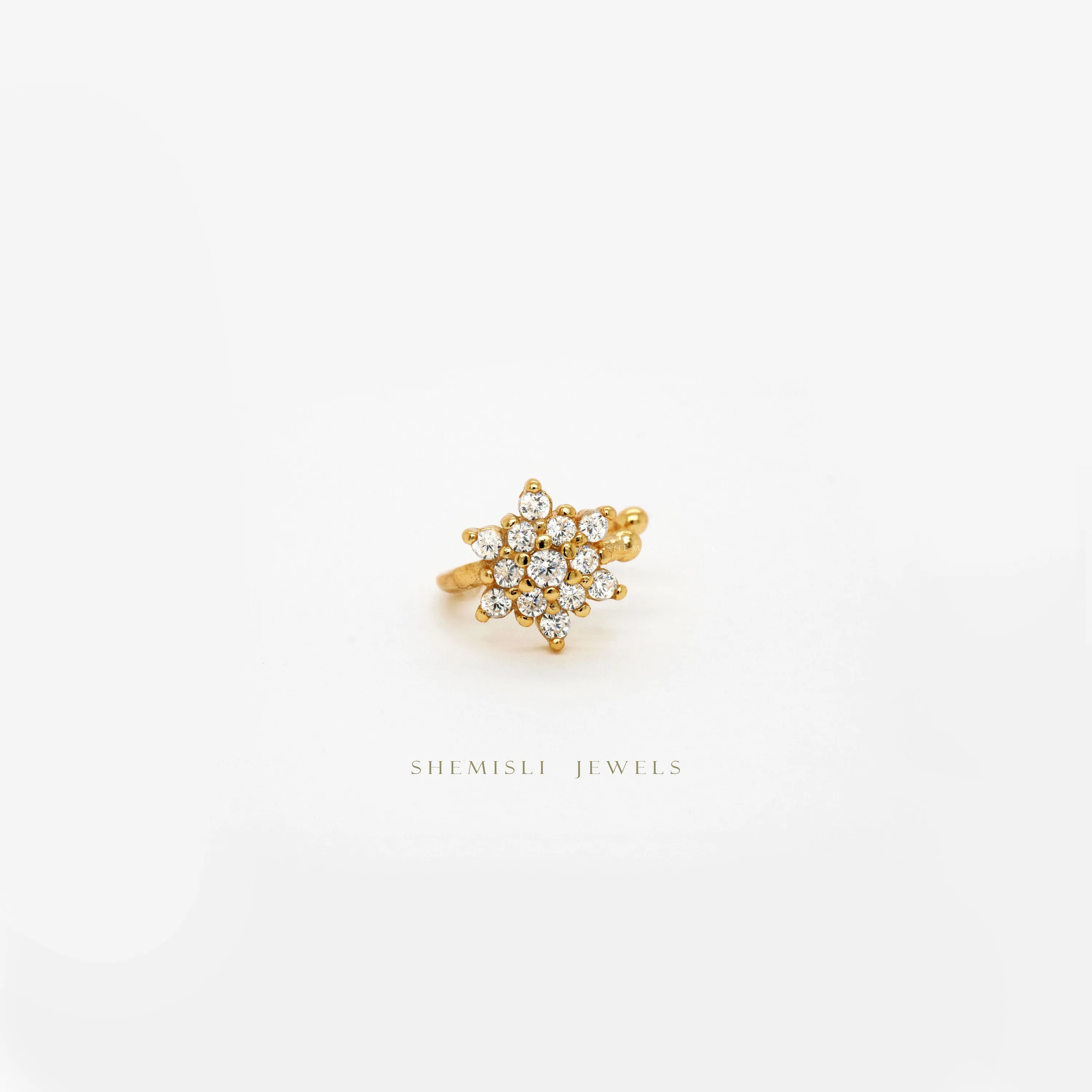 CZ Flower Ear Cuff, No Piercing is Needed, Unisex, Gold, Silver SHEMISLI SF036