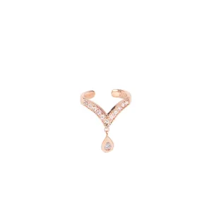 DANGLE TEARDROP DIAMOND V EAR CUFF