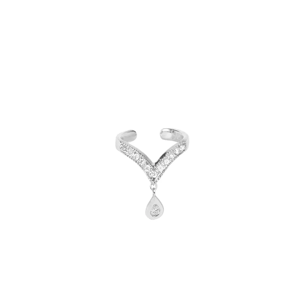 DANGLE TEARDROP DIAMOND V EAR CUFF