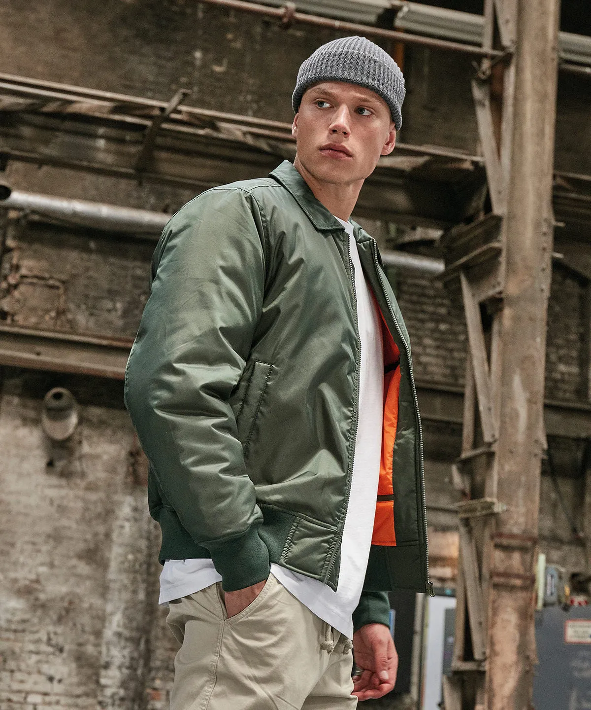 Dark Olive - Collar bomber jacket