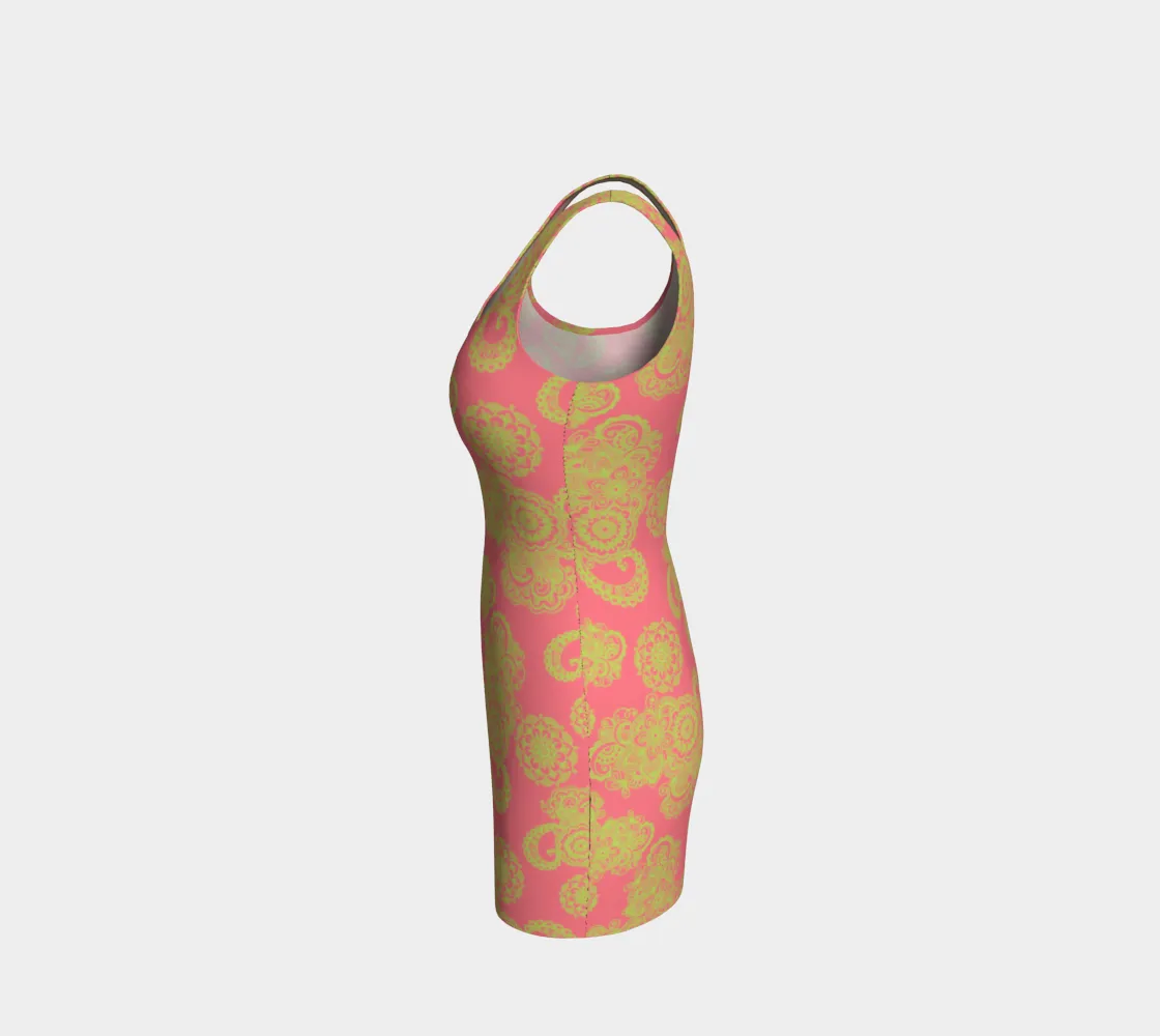 Dark Pink and Green Bodycon Dress