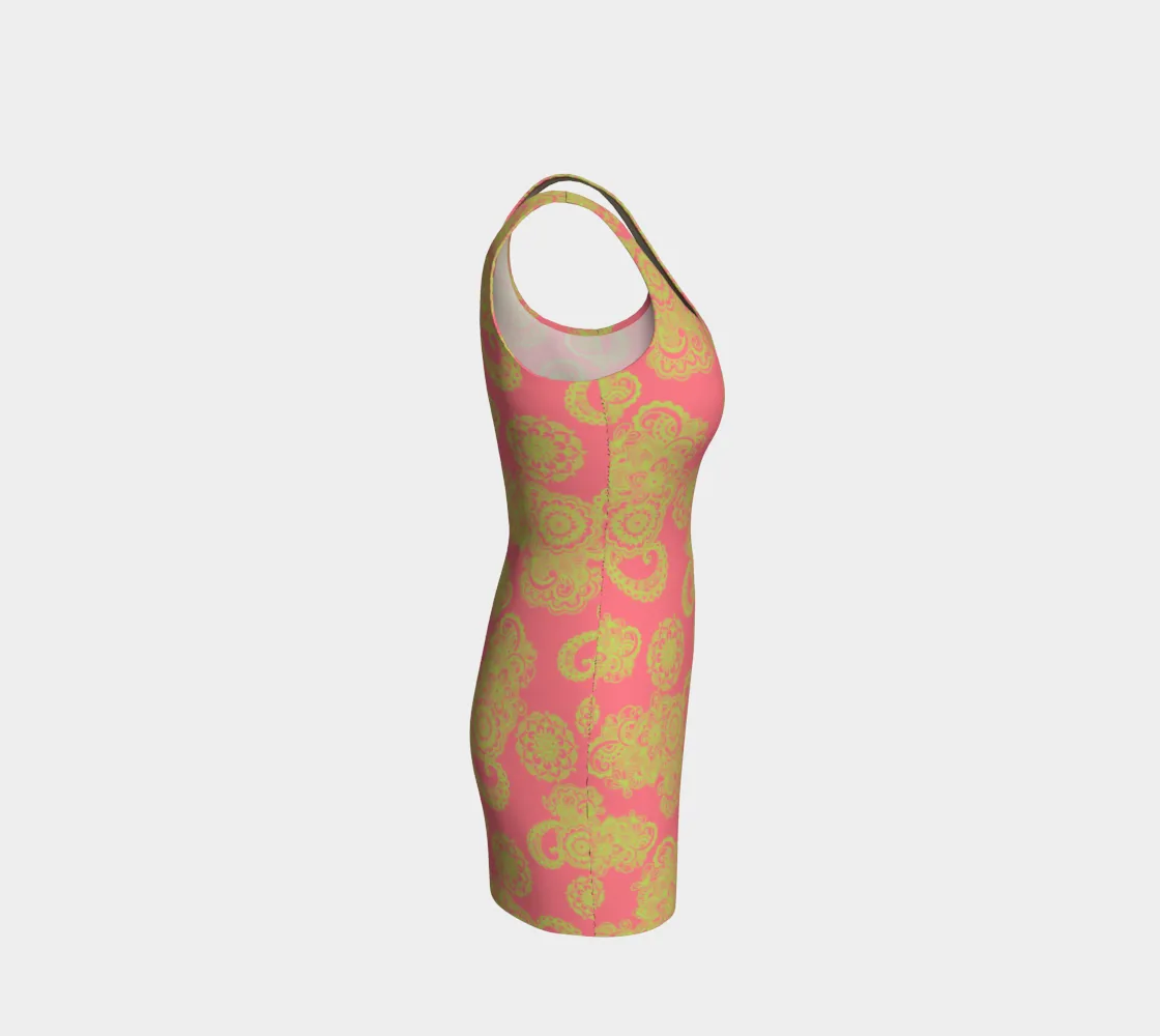 Dark Pink and Green Bodycon Dress