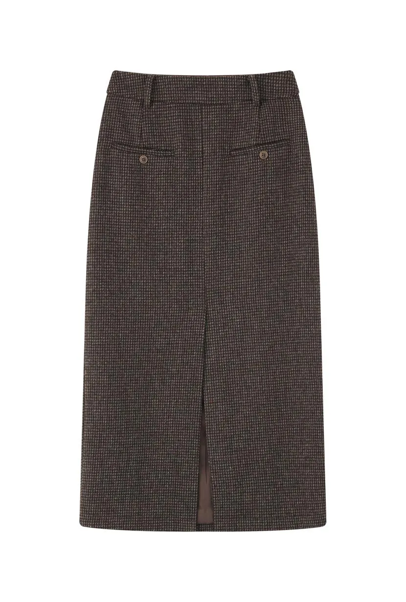 Debbie Wool Pencil Skirt - Checkered