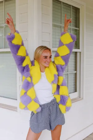 Diamond Fur Coat - Yellow/Purple