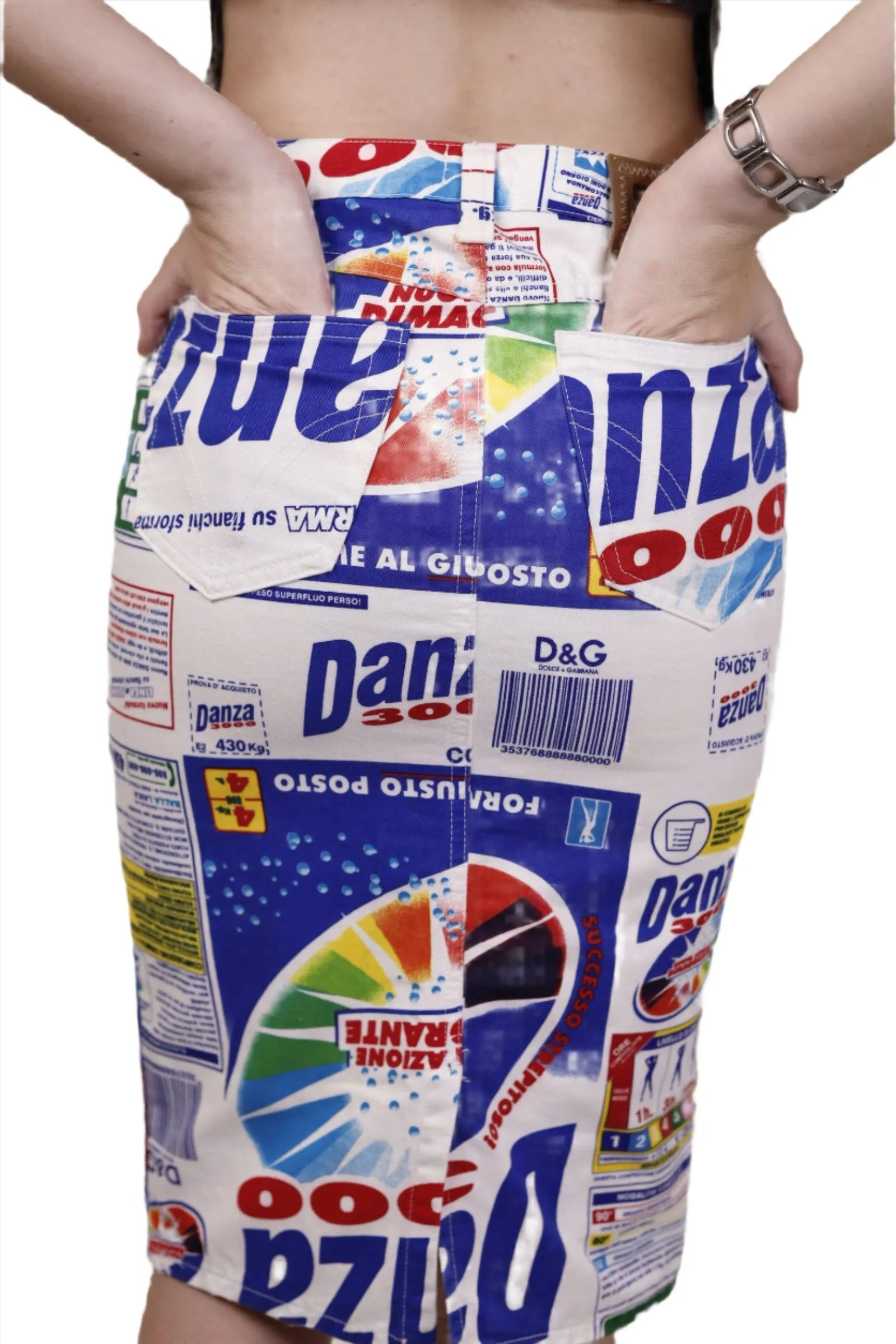 Dolce & Gabbana, White Graphic Pencil Skirt 1990s