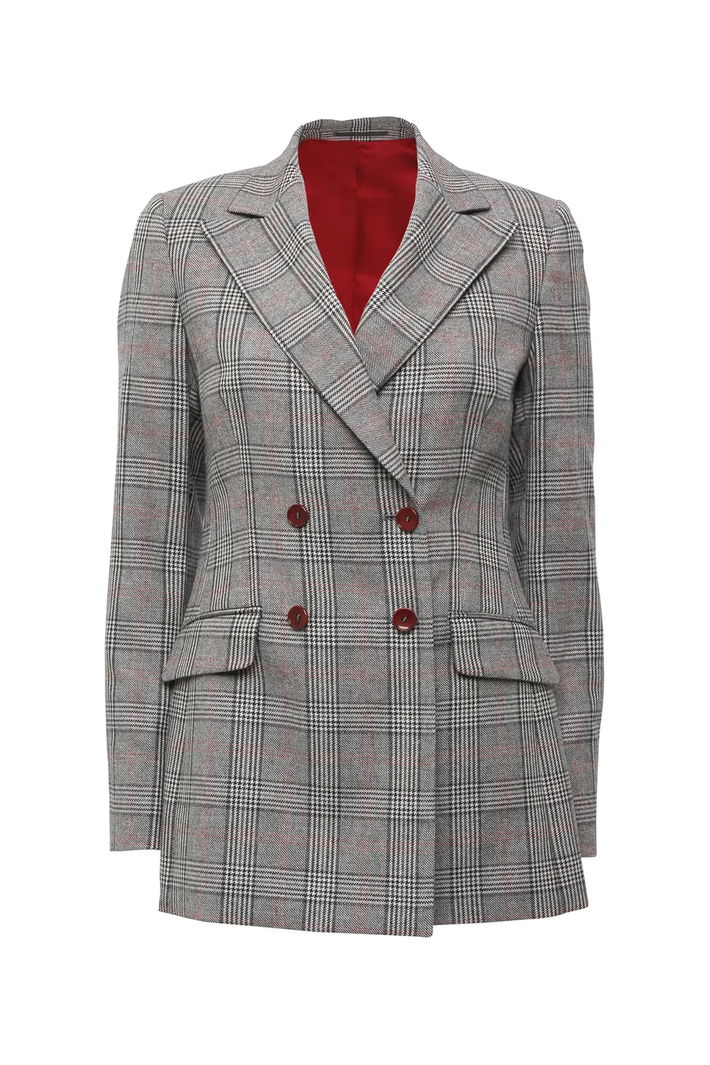 Double Breasted Prince of Wales Black & White Check Wool Blazer by Anna James