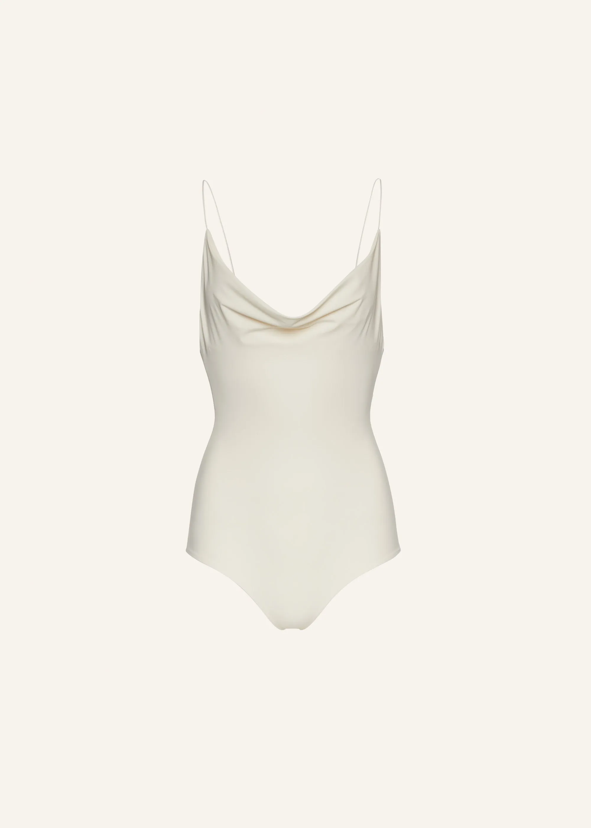 Draped scoop neck swimsuit in white