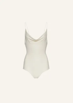 Draped scoop neck swimsuit in white