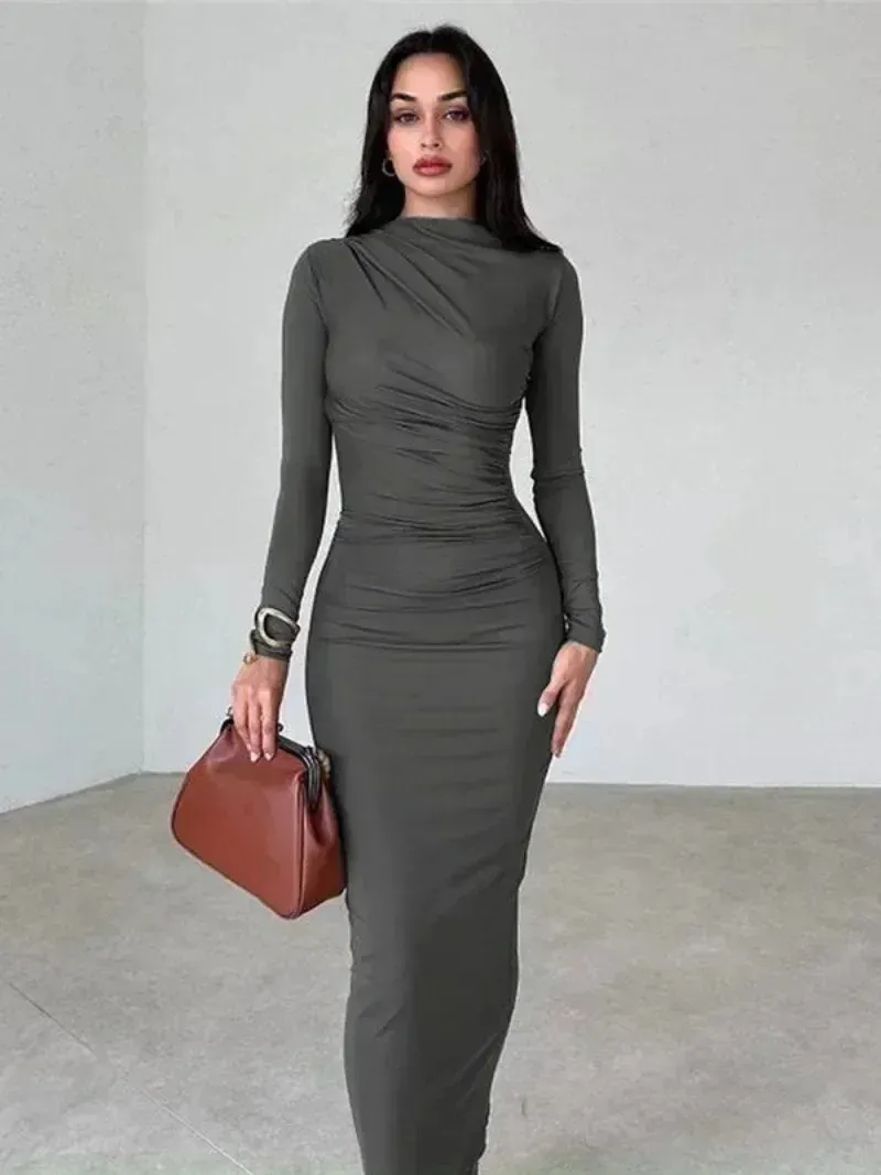 DressBetty - 2024 Spring Elegant O-neck Long Sleeve Bodycon Dress