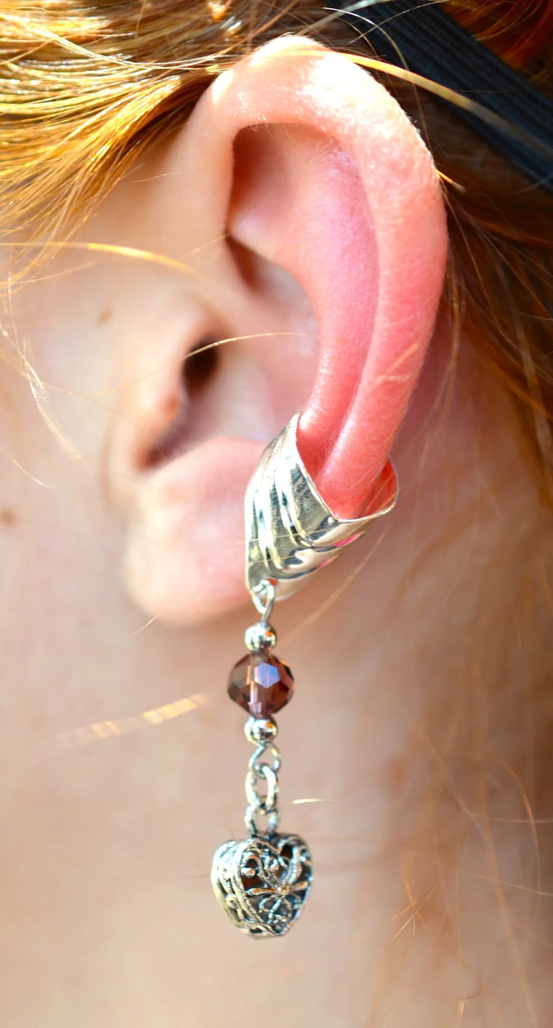Ear Cuff With Charm Love Heart - Silver