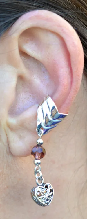 Ear Cuff With Charm Love Heart - Silver