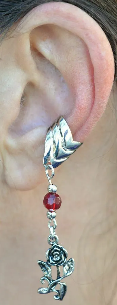 Ear Cuff With Charm Rose - Silver