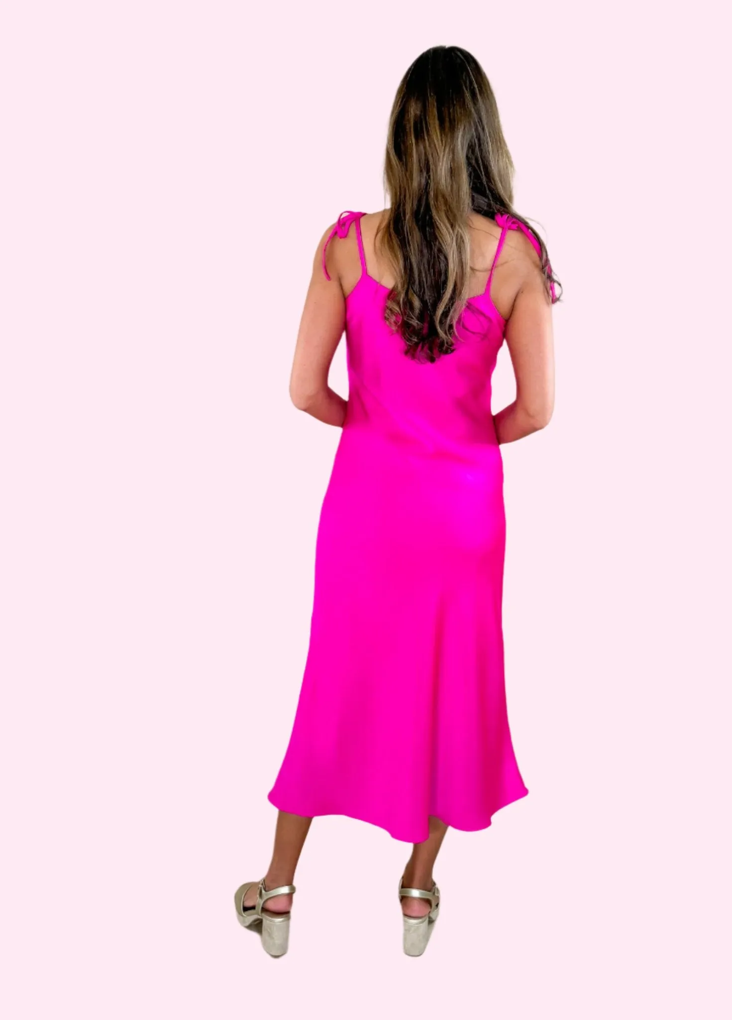 Elson Fuschia Silky Slip Maxi Dress