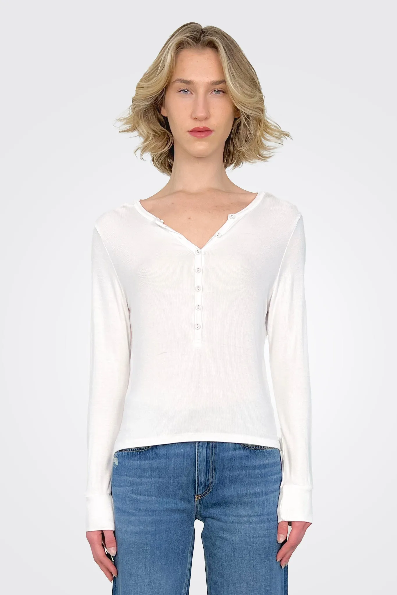 Eva Long Sleeve Henley - Soft White