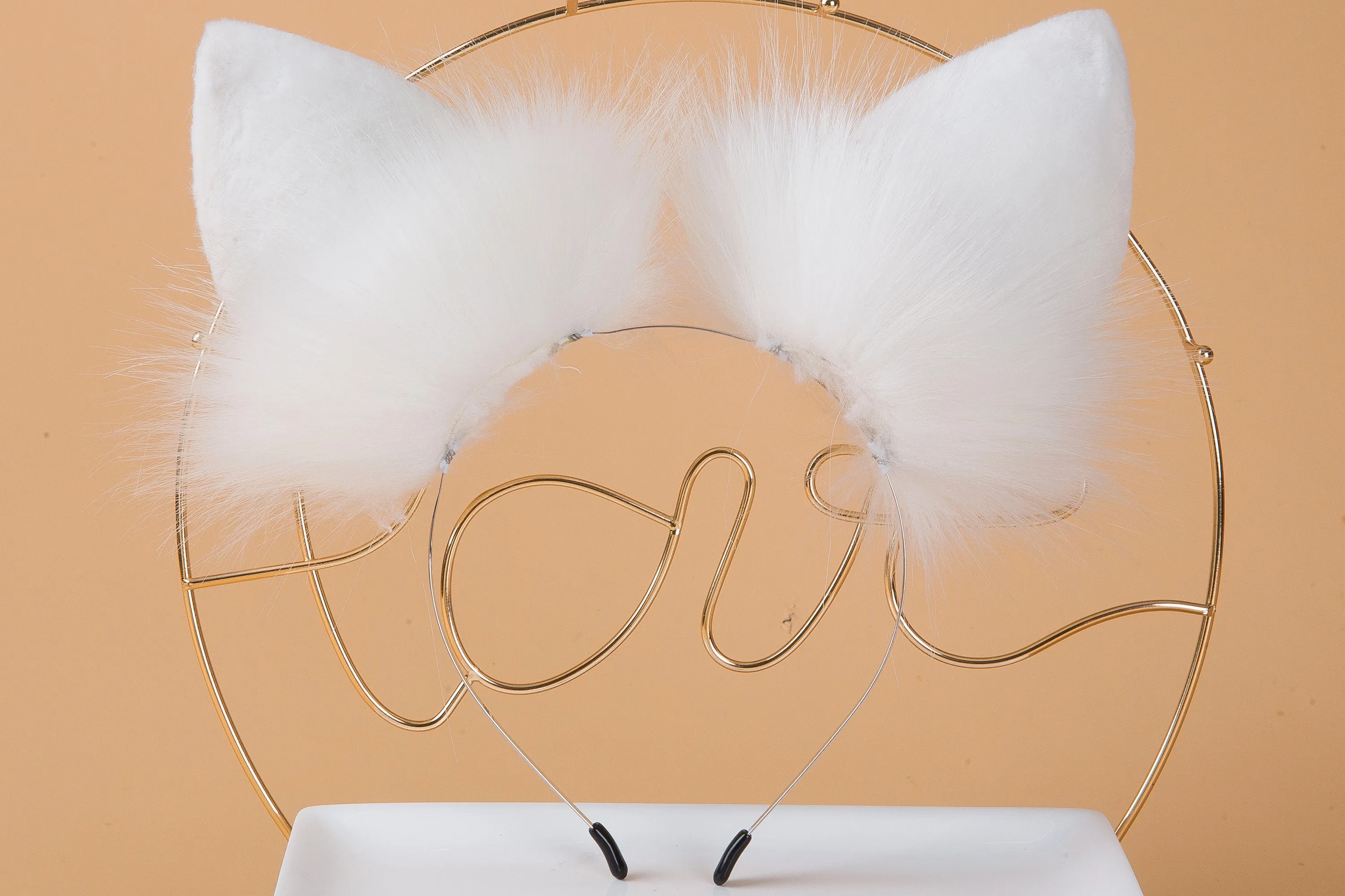 faux fur white bunny tail plug and ear set neko cosplay anime cosplay neko ear and tail kitten play rabbit tail butt plug and ear set