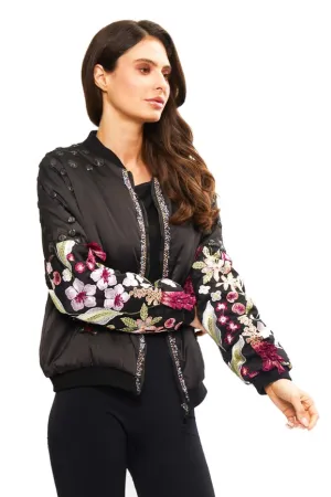 Floral Embroidered Bomber Jacket