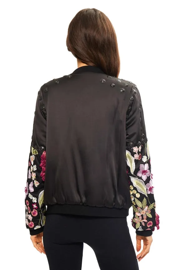Floral Embroidered Bomber Jacket
