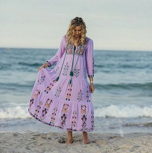 Floral Embroidered Maxi Folk Dress