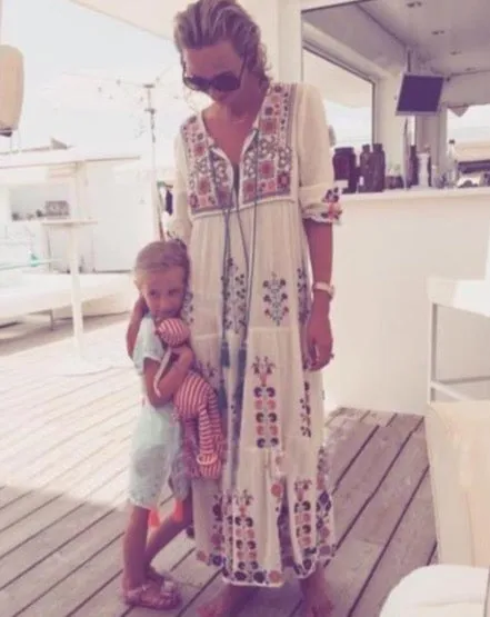 Floral Embroidered Maxi Folk Dress