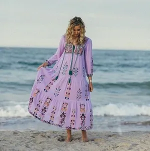 Floral Embroidered Maxi Folk Dress