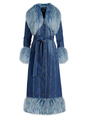 Fluffy Faux Fur Denim Coat
