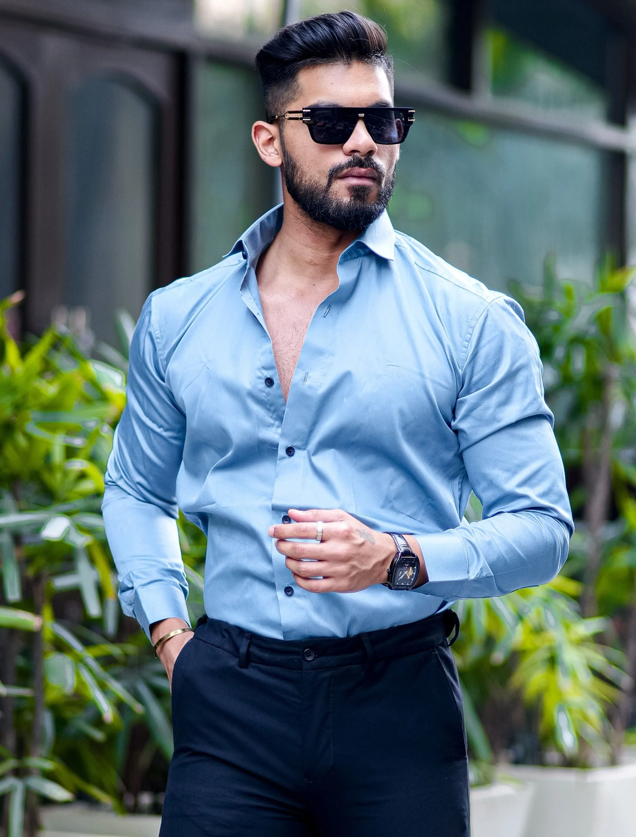Formy Aqua Blue Luxury Cotton Shirt For Men's
