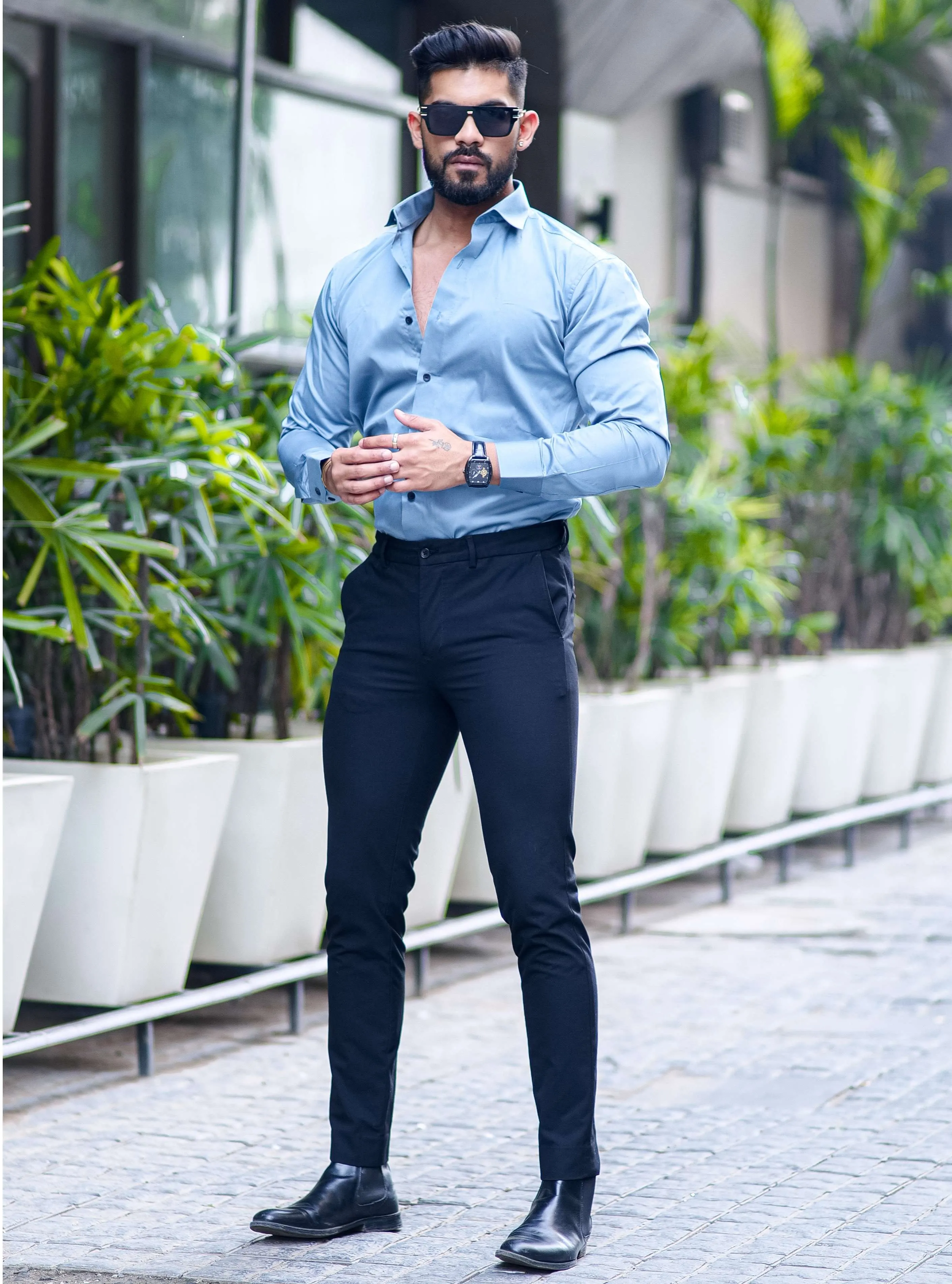 Formy Aqua Blue Luxury Cotton Shirt For Men's