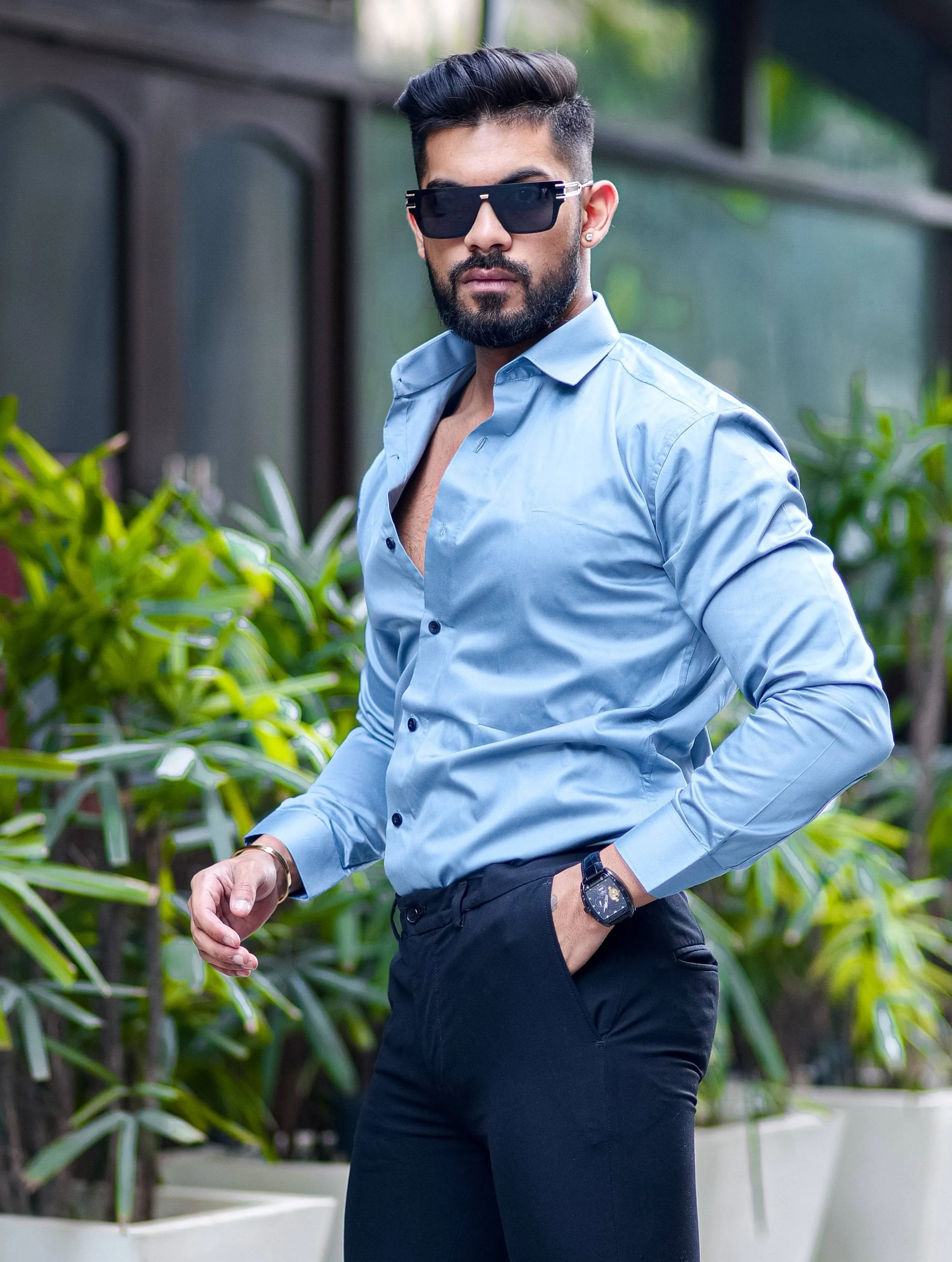 Formy Aqua Blue Luxury Cotton Shirt For Men's