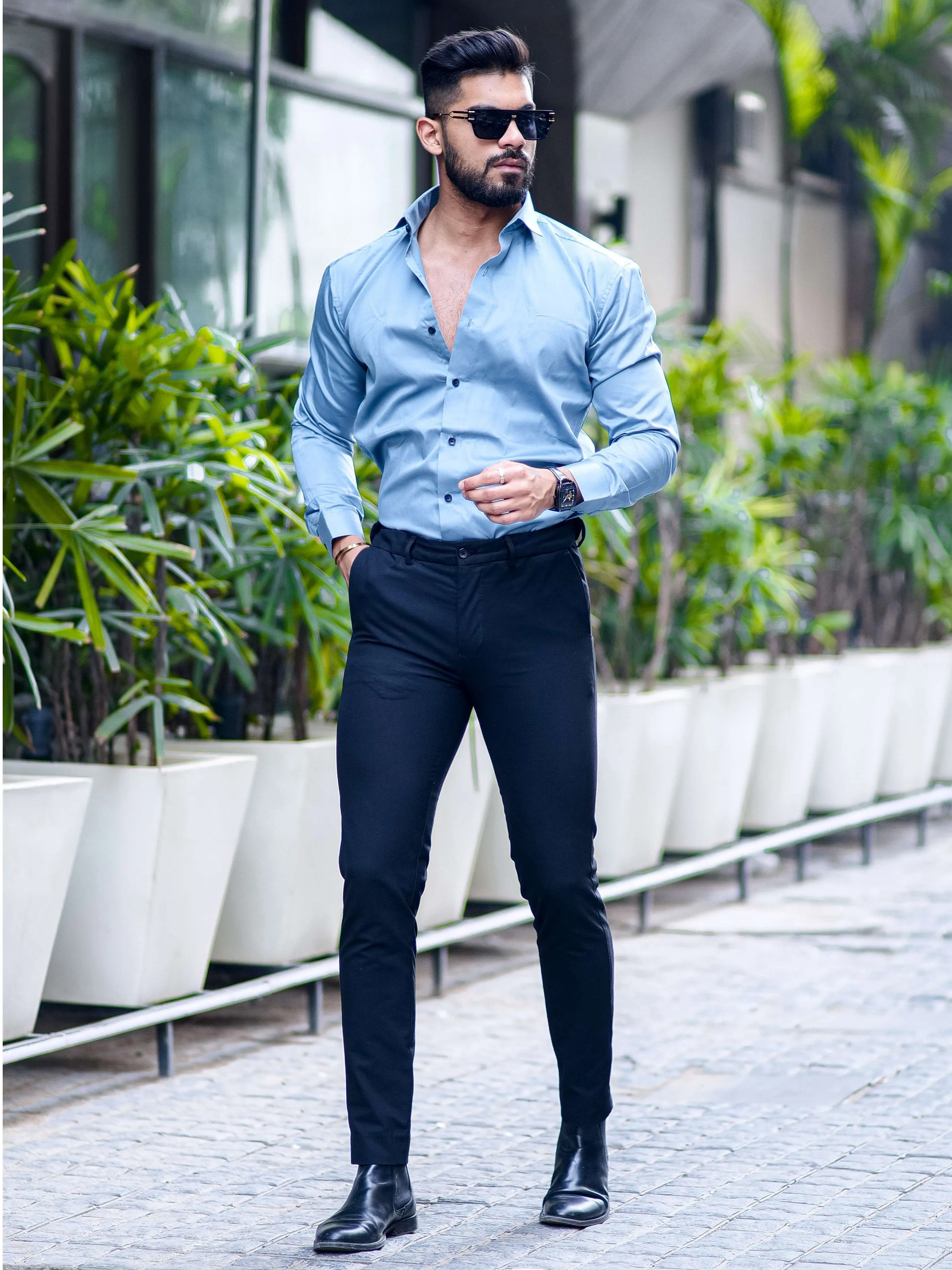 Formy Aqua Blue Luxury Cotton Shirt For Men's