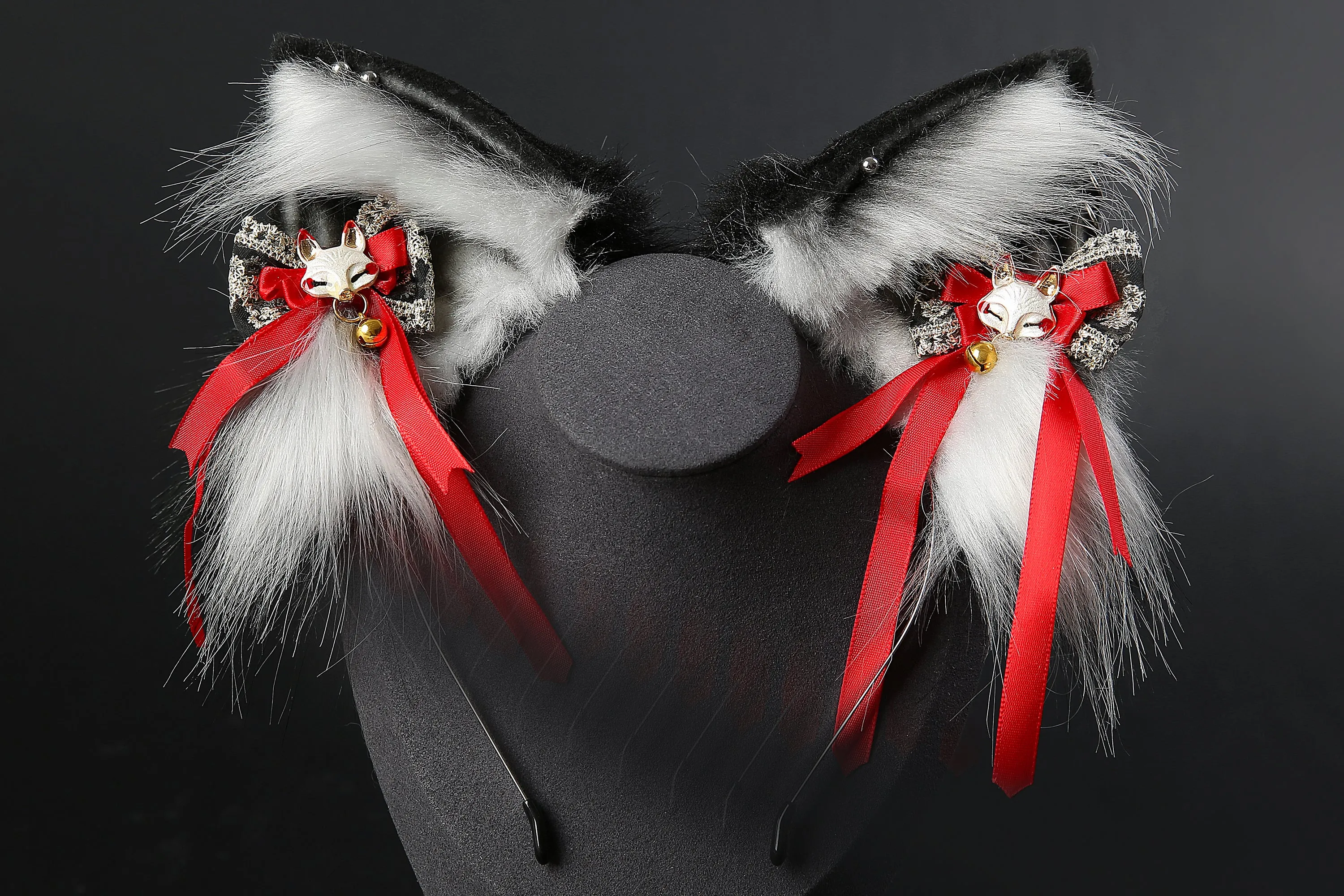 Fox tail plug and ear set faux fur wolf tail plug and ear cat ear and tail plug curved tail and ear set cosplay Christmas gift -mature