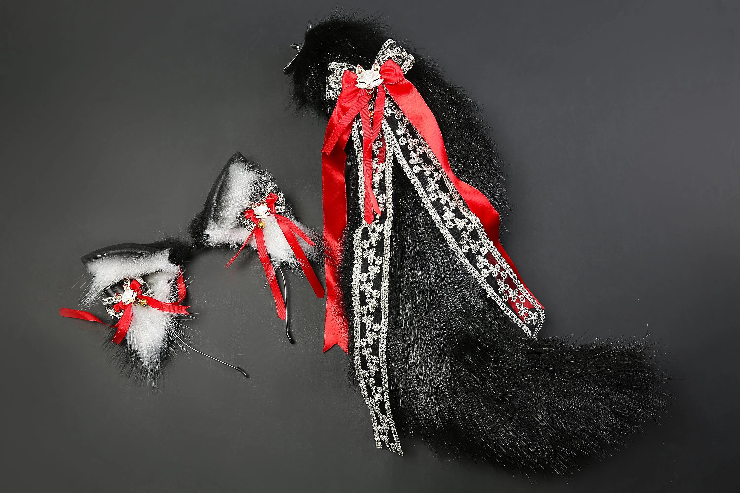 Fox tail plug and ear set faux fur wolf tail plug and ear cat ear and tail plug curved tail and ear set cosplay Christmas gift -mature