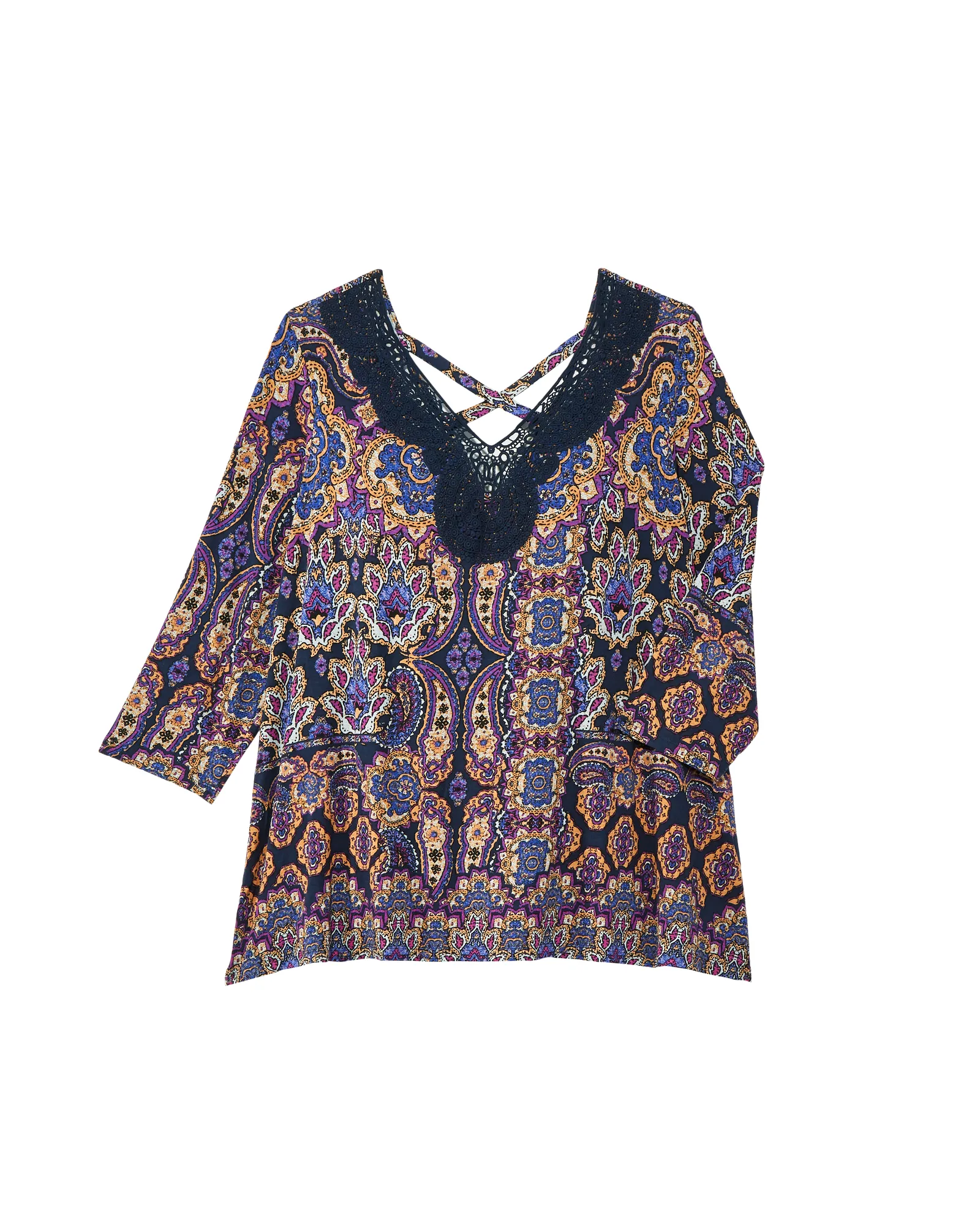 Francesca V-Neck Crochet Detail Top | Azure Blue / Light Green