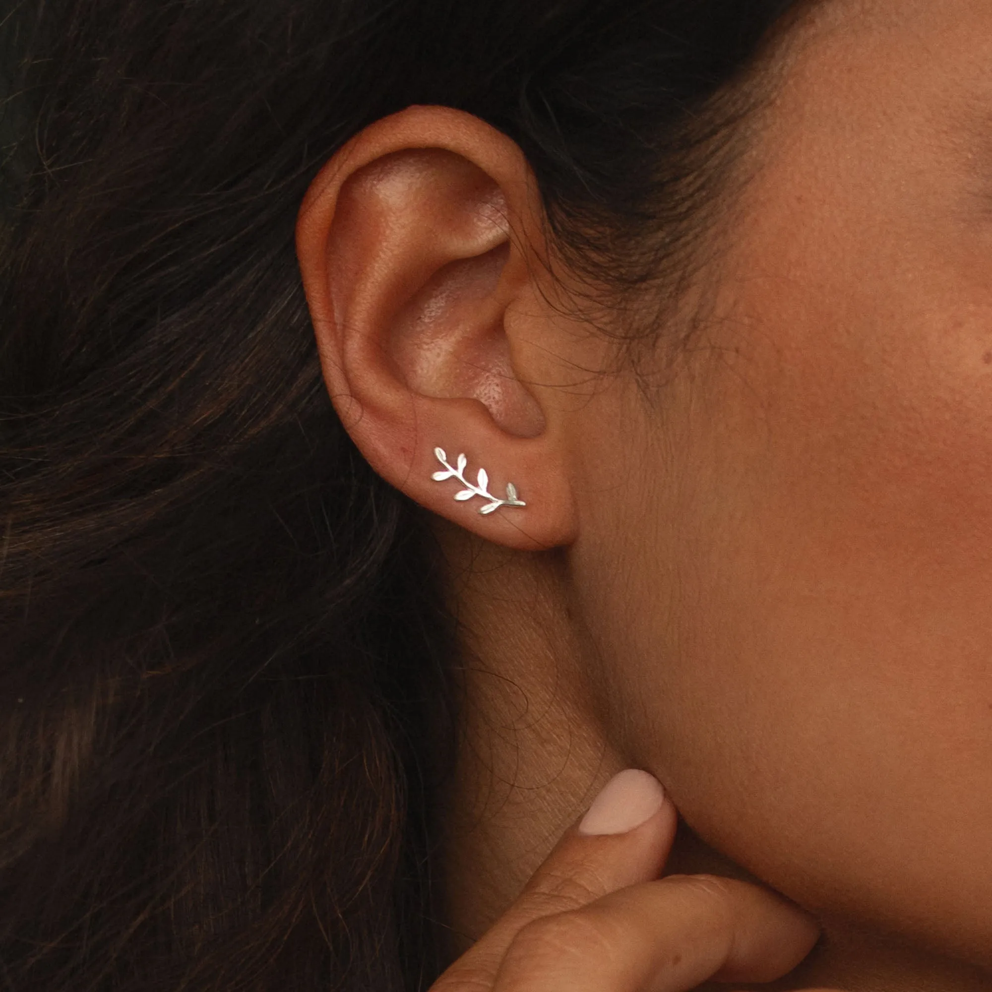 Gold Ash Leaf Ear Climber Earrings