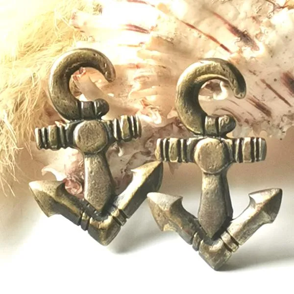 Gold Brass Ear Weights - Anchor