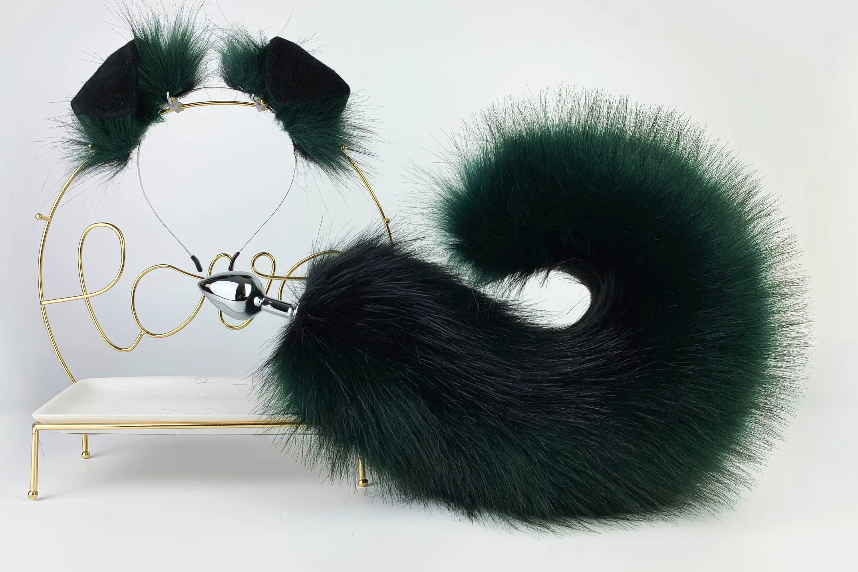 green black puppy ear and tail set Shepherd dog ear and tail plug set Shiba Inu dog ear and tail butt plug cosplay petplay puppy play mature