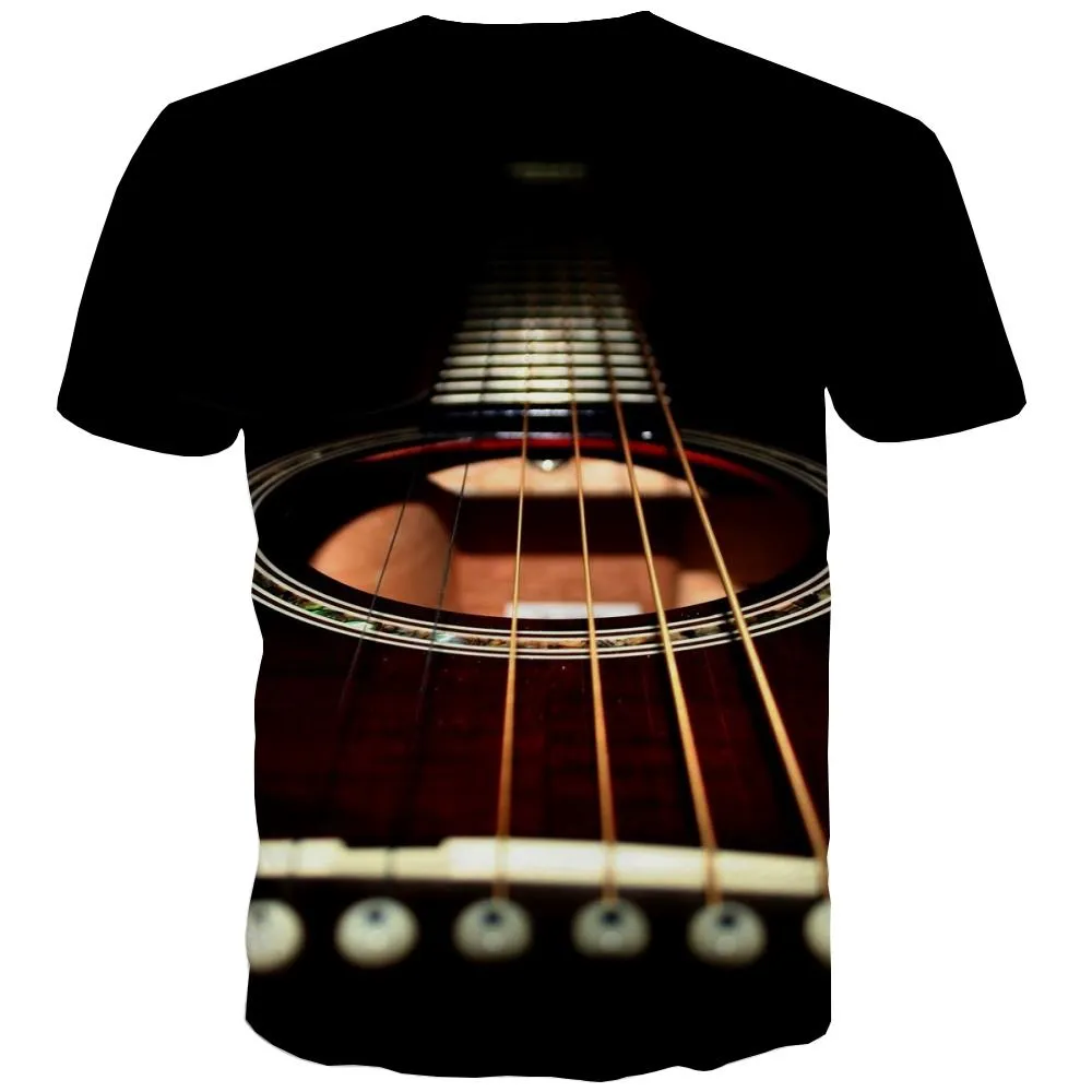 Guitar T shirts Men Music Tshirts Novelty Wooden T-shirts Graphic Metal Tshirts Casual