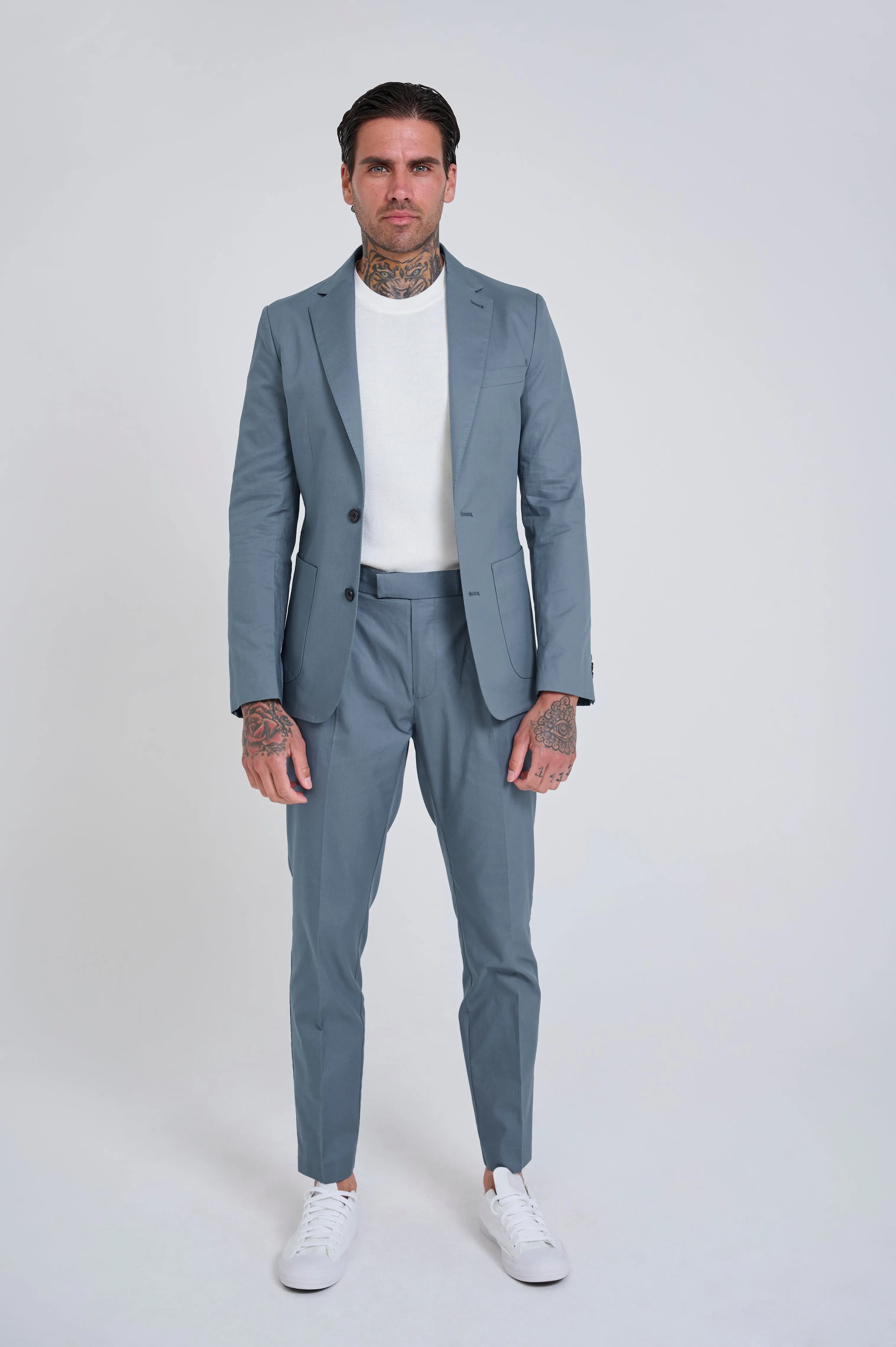 Harry Slim Fit Paper Touch Cotton Single Breasted Suit Blazer in Mid Blue