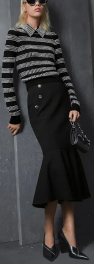 Knit Dot-Striped Sweater & Flared Pencil Skirt Set